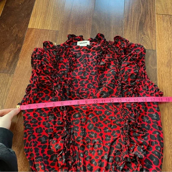 Zadig & Voltaire Tibo Print Leopard Ruffle Red Black Sleeveless Tassel Size S - Picture 11 of 12